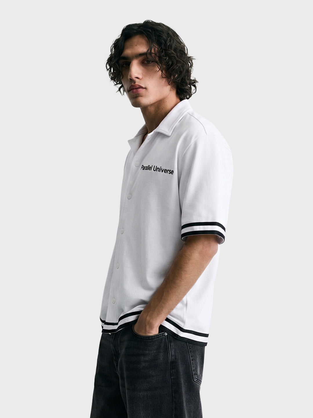 Men's White Boxy Fit Embroided Casual Shirt