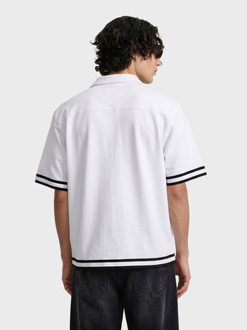 Men's White Boxy Fit Embroided Casual Shirt