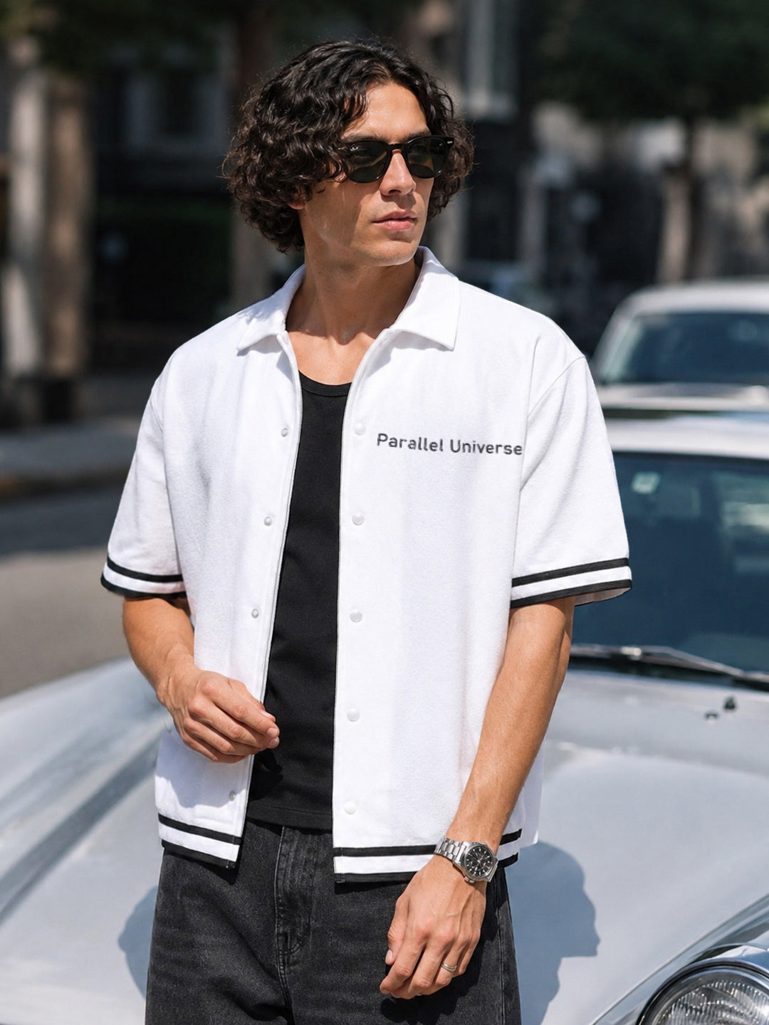Men's White Boxy Fit Embroided Casual Shirt
