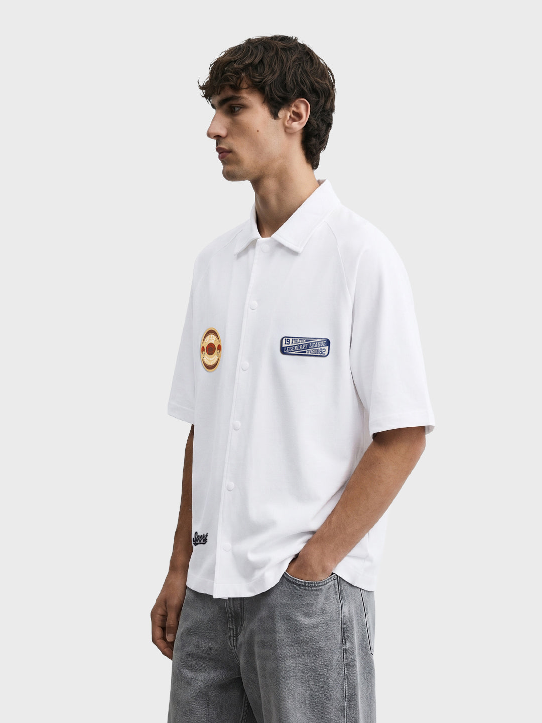 Men's White Boxy Fit Embroided Casual Shirt