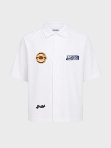 Men's White Boxy Fit Embroided Casual Shirt