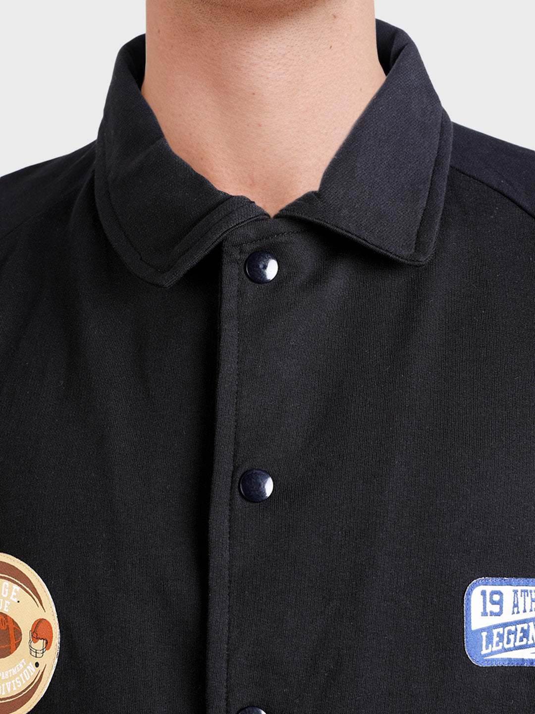 Men's Black Boxy Fit Embroided Casual Shirt