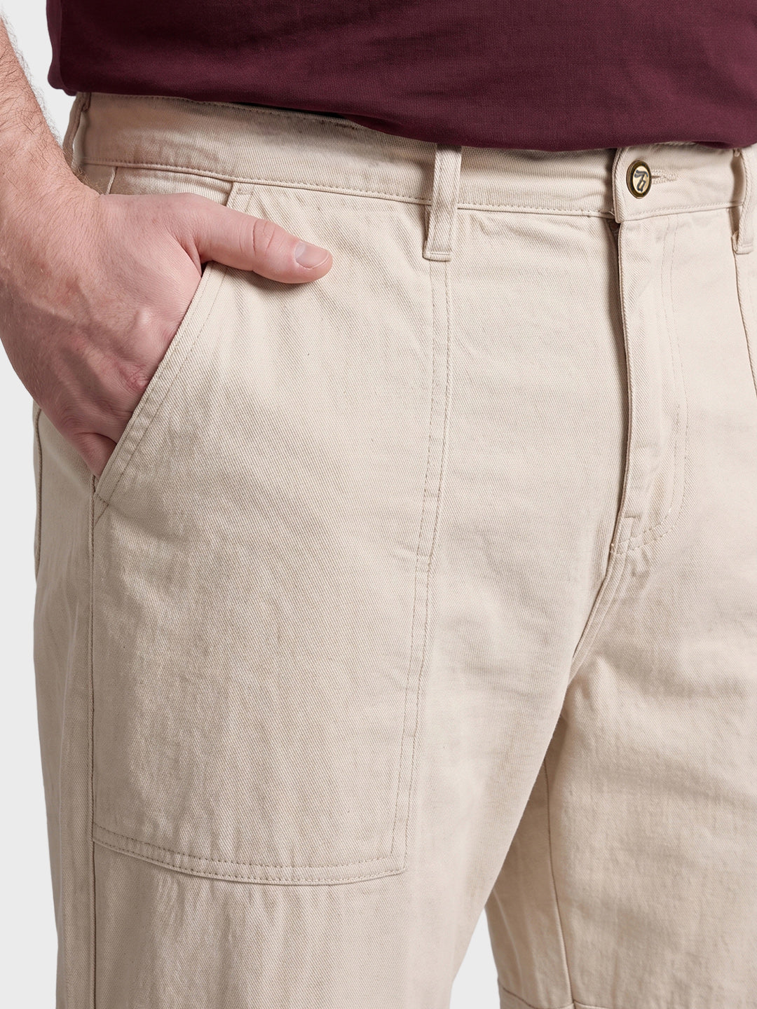 Men's Cream Regular Tapered Fit Solid The Eternity Series Jeans