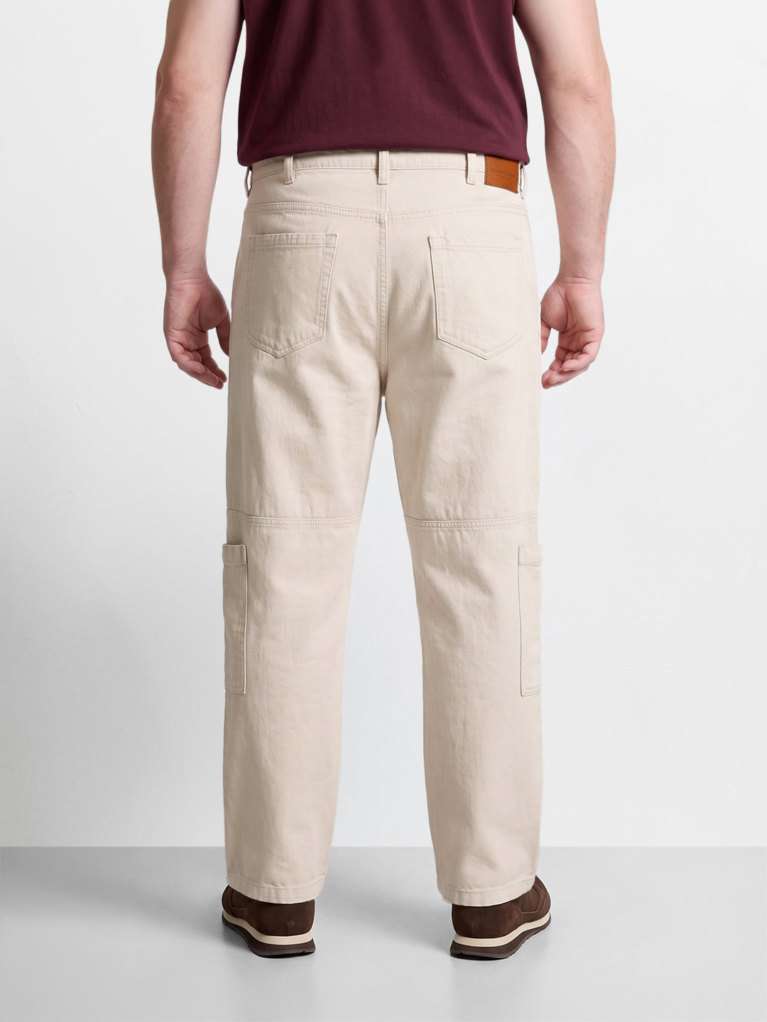 Men's Cream Regular Tapered Fit Solid The Eternity Series Jeans