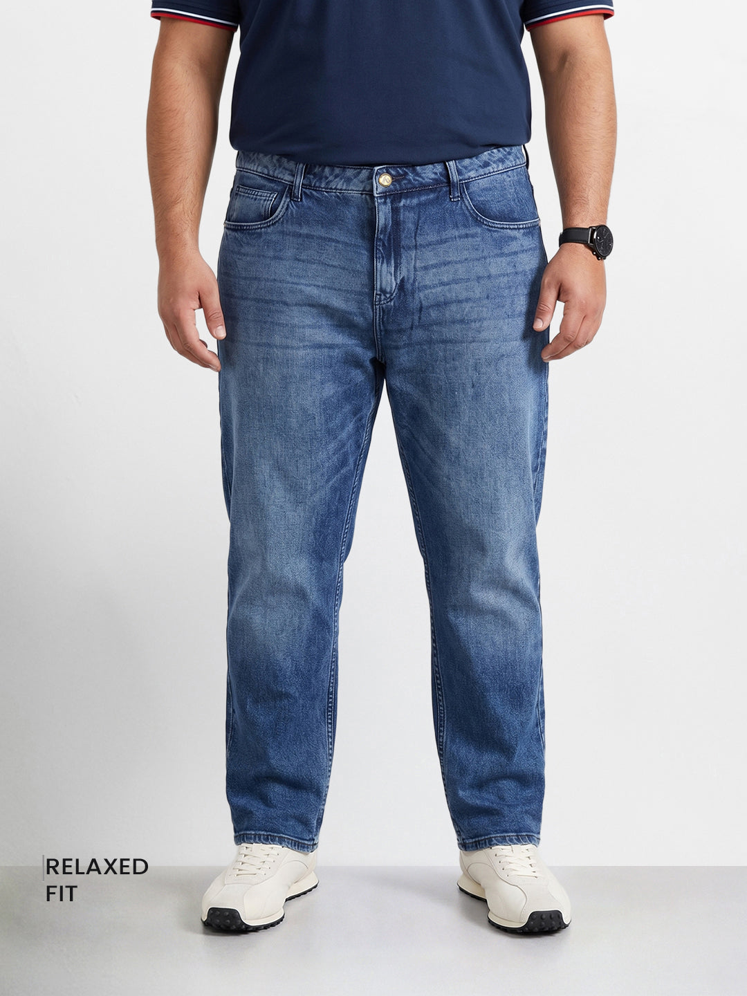 Men's Blue Relaxed Fit Solid Casual Jeans