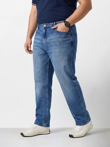 Men's Blue Relaxed Fit Solid Casual Jeans