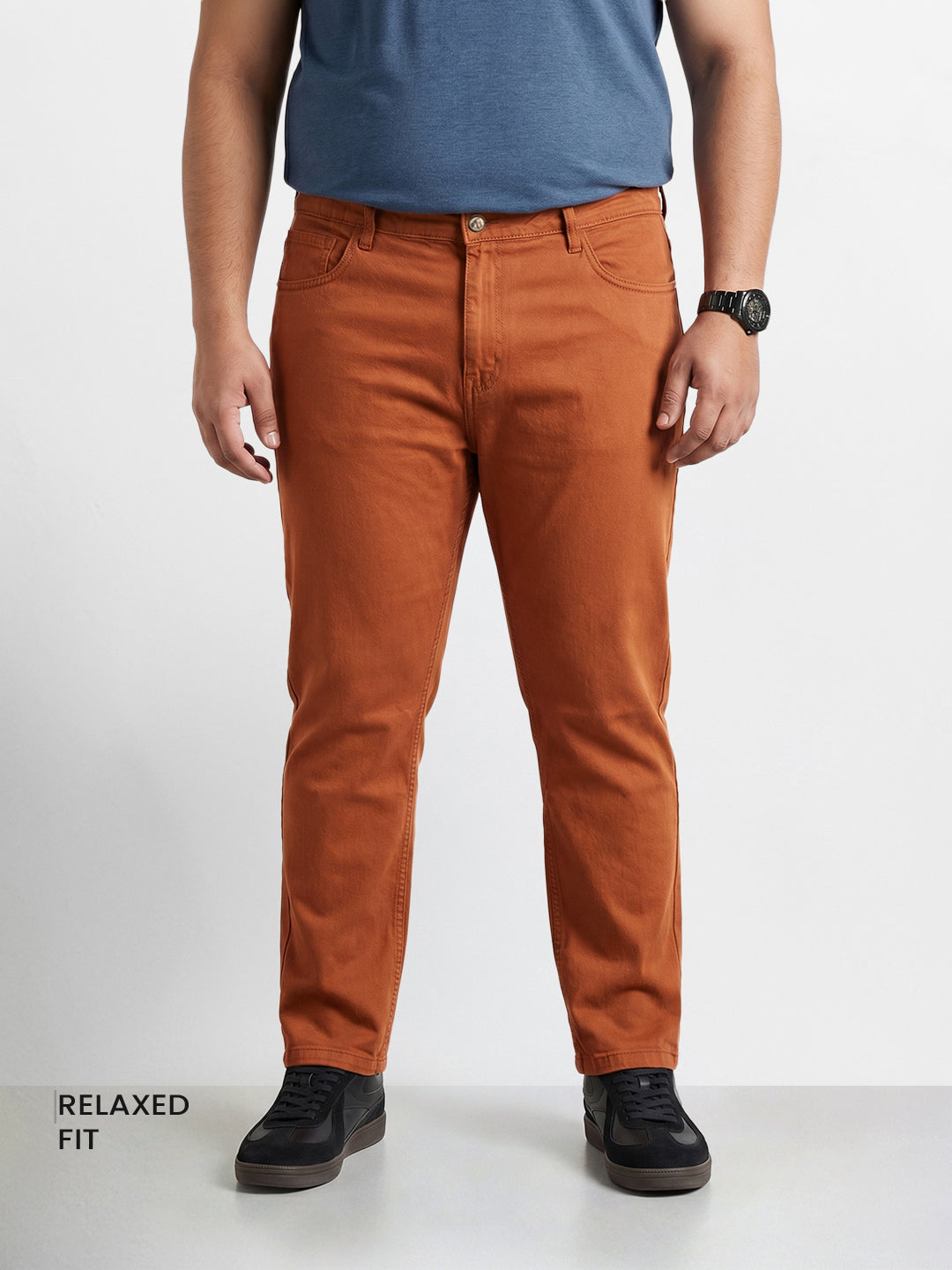Men's Brown Relaxed Fit Solid Casual Jeans