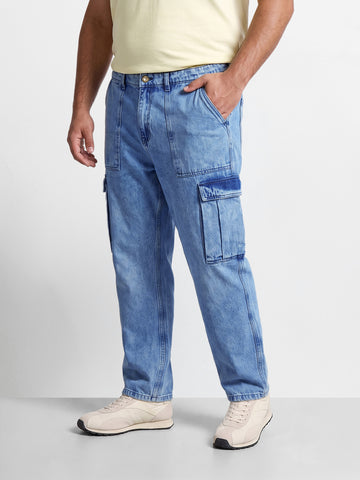 Men's Blue Relaxed Fit Solid The Eternity Series Jeans