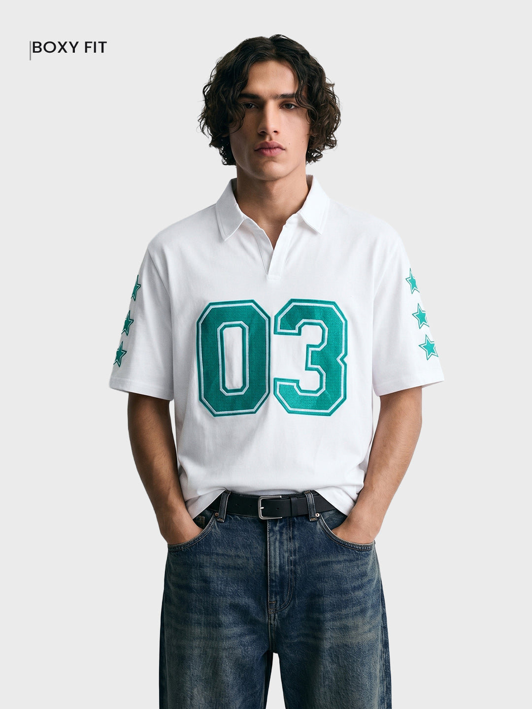 Men's White Boxy Fit Printed Casual T-Shirt