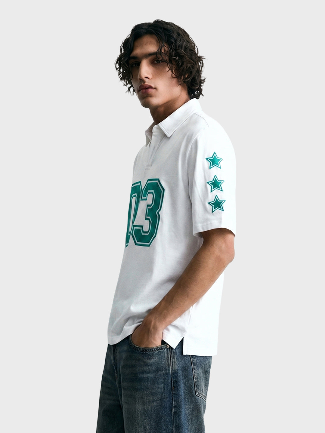 Men's White Boxy Fit Printed Casual T-Shirt