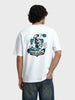 Men's White Boxy Fit Printed Casual Polo T-Shirt