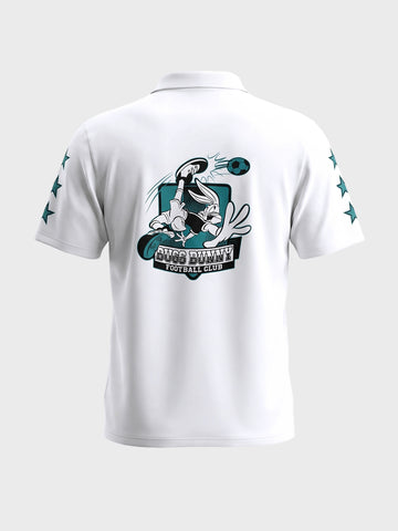 Men's White Boxy Fit Printed Casual Polo T-Shirt