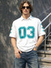 Men's White Boxy Fit Printed Casual Polo T-Shirt