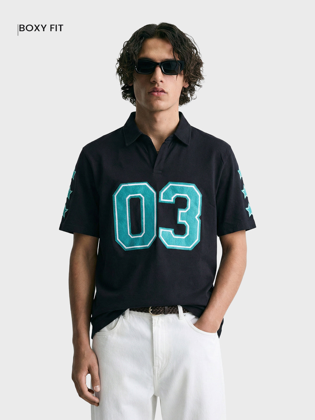 Men's Black Boxy Fit Printed Casual T-Shirt