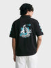 Men's Black Boxy Fit Printed Casual Polo T-Shirt
