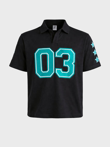 Men's Black Boxy Fit Printed Casual Polo T-Shirt
