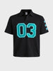 Men's Black Boxy Fit Printed Casual Polo T-Shirt
