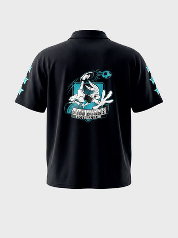 Men's Black Boxy Fit Printed Casual Polo T-Shirt