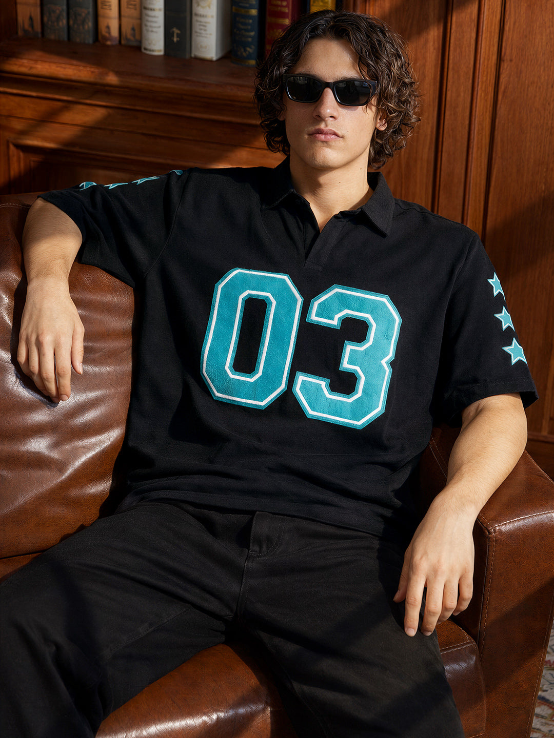 Men's Black Boxy Fit Printed Casual T-Shirt