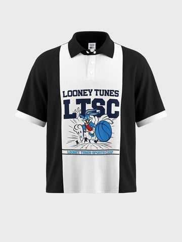 Men's Black Boxy Fit Loony Tune character Polo T-Shirt