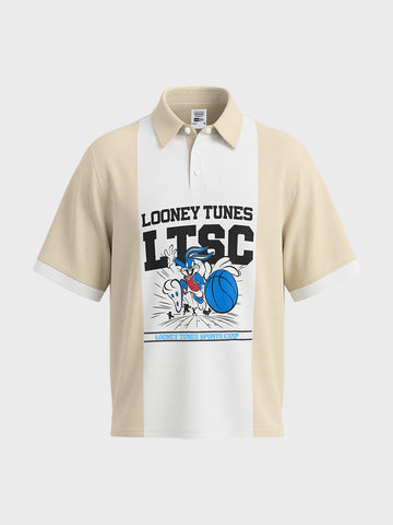 Men's Beige Boxy Fit Loony Tune character Polo T-Shirt