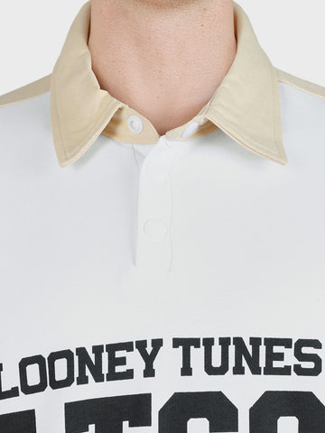 Men's Beige Boxy Fit Loony Tune character Polo T-Shirt