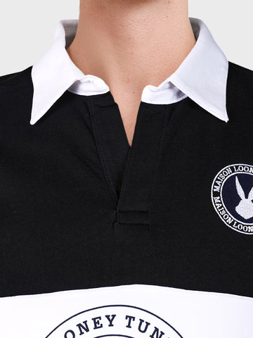 Men's Black Boxy Fit Loony Tune character Polo T-Shirt