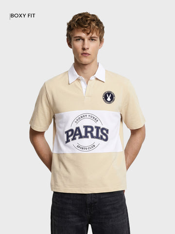 Men's Beige Boxy Fit Loony Tune character Polo T-Shirt