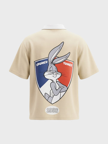 Men's Beige Boxy Fit Loony Tune character Polo T-Shirt