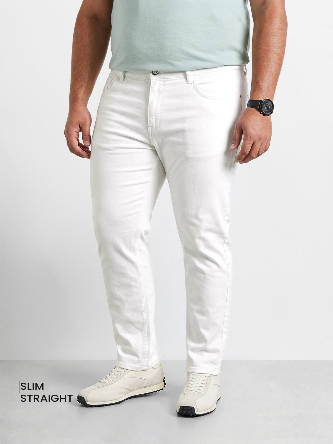 Men's White Slim Fit Solid Casual Jeans
