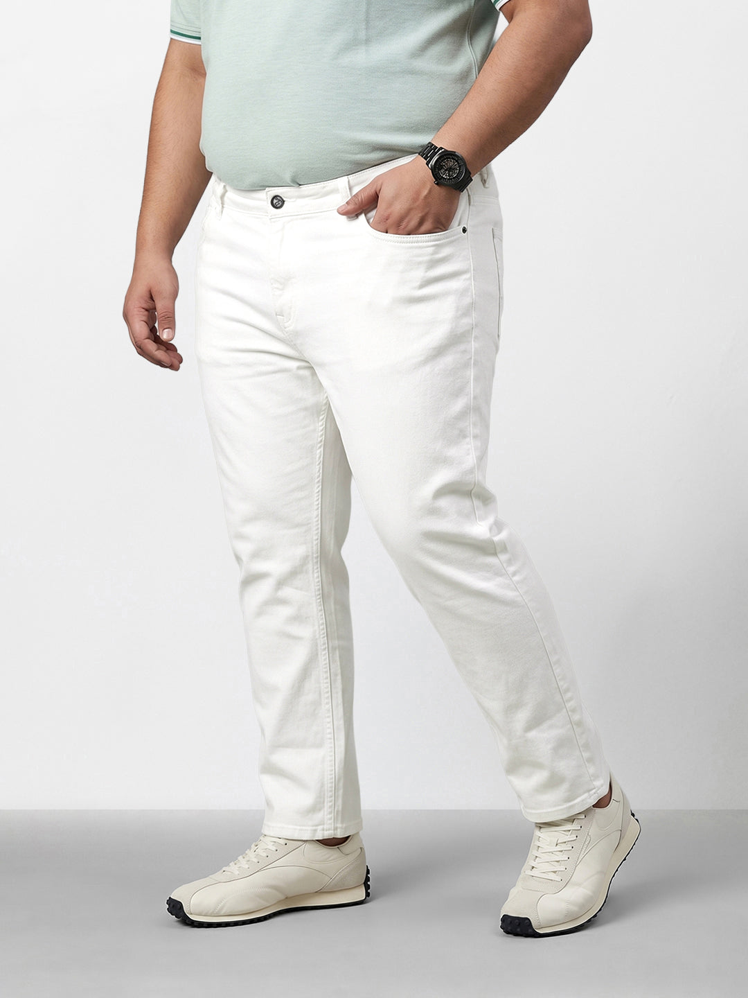 Men's White Slim Fit Solid Casual Jeans