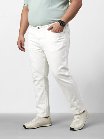 Men's White Slim Fit Solid Casual Jeans