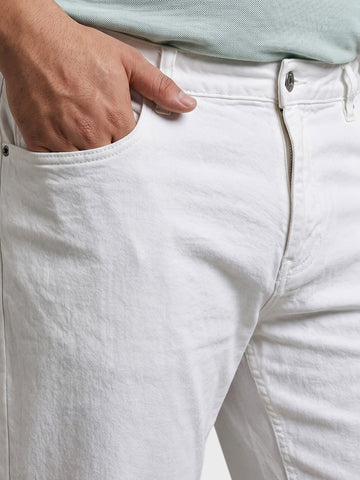 Men's White Slim Fit Solid Casual Jeans