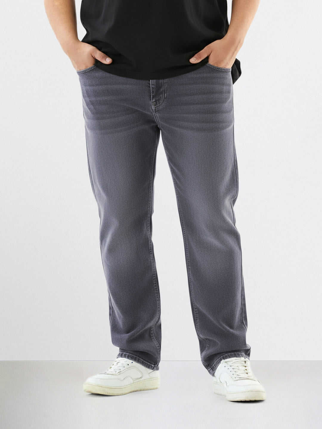 Men's Grey Slim Fit Solid Casual Jeans