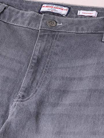 Men's Grey Slim Fit Solid Casual Jeans
