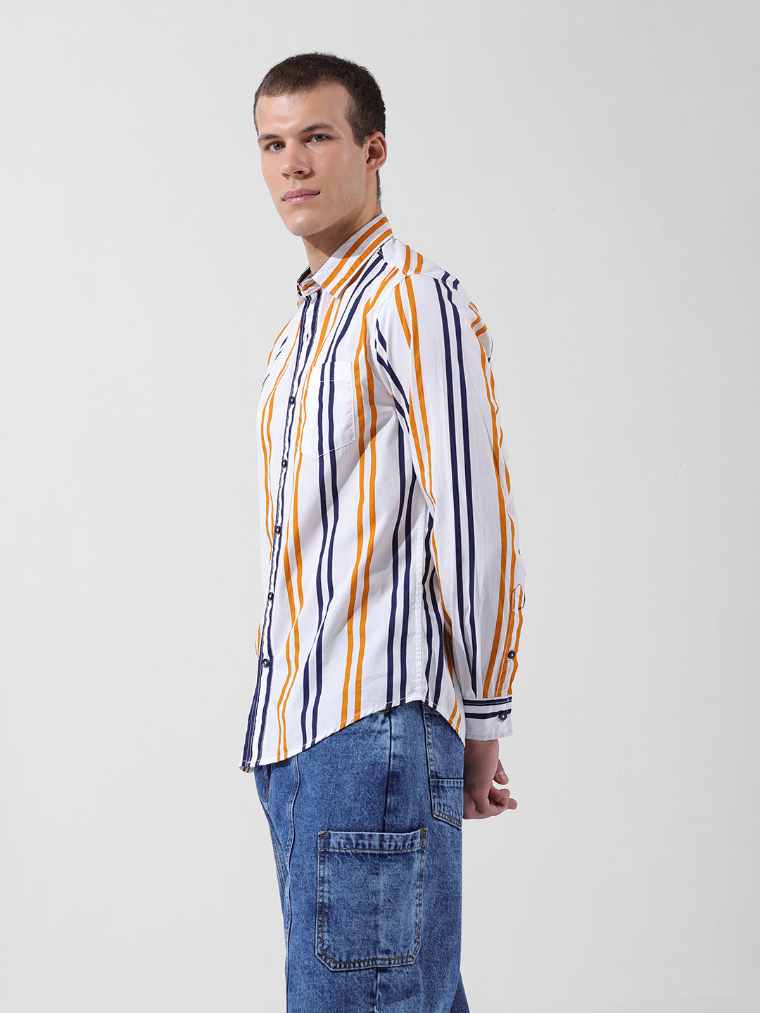 Men's White Slim Fit Striped Casual Shirt