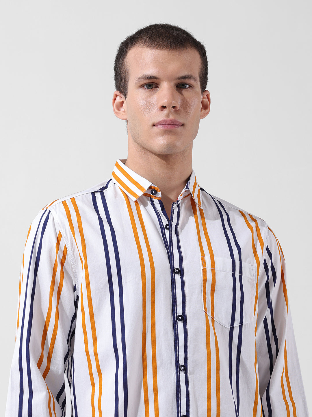 Men's White Slim Fit Striped Casual Shirt