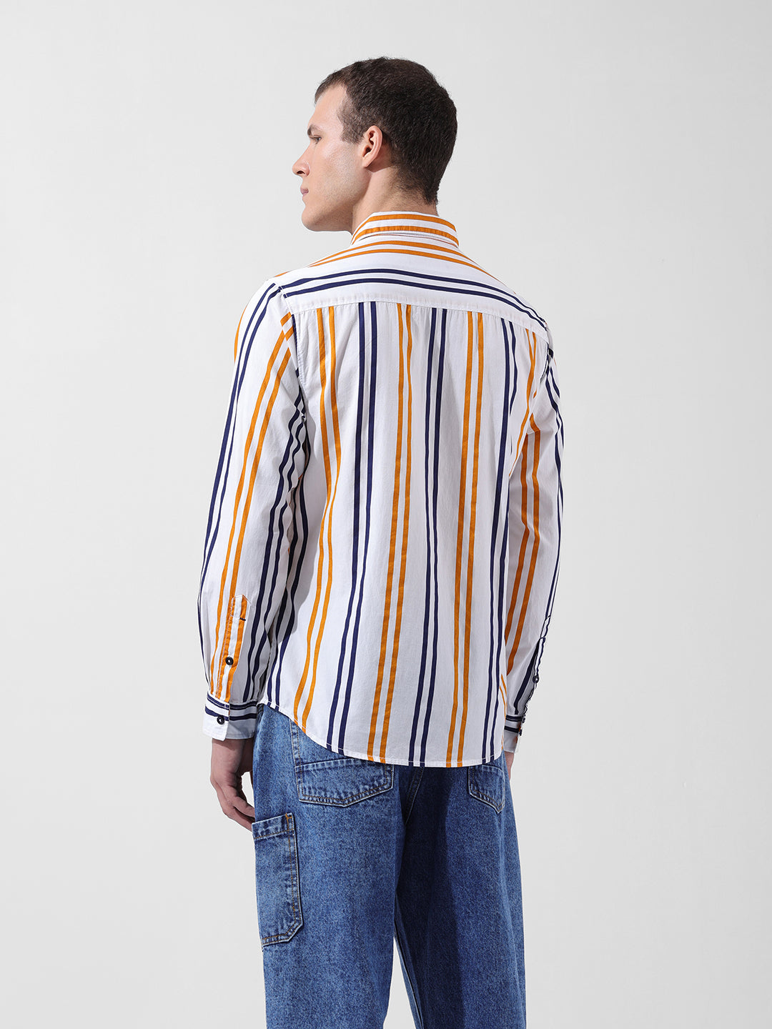 Men's White Slim Fit Striped Casual Shirt