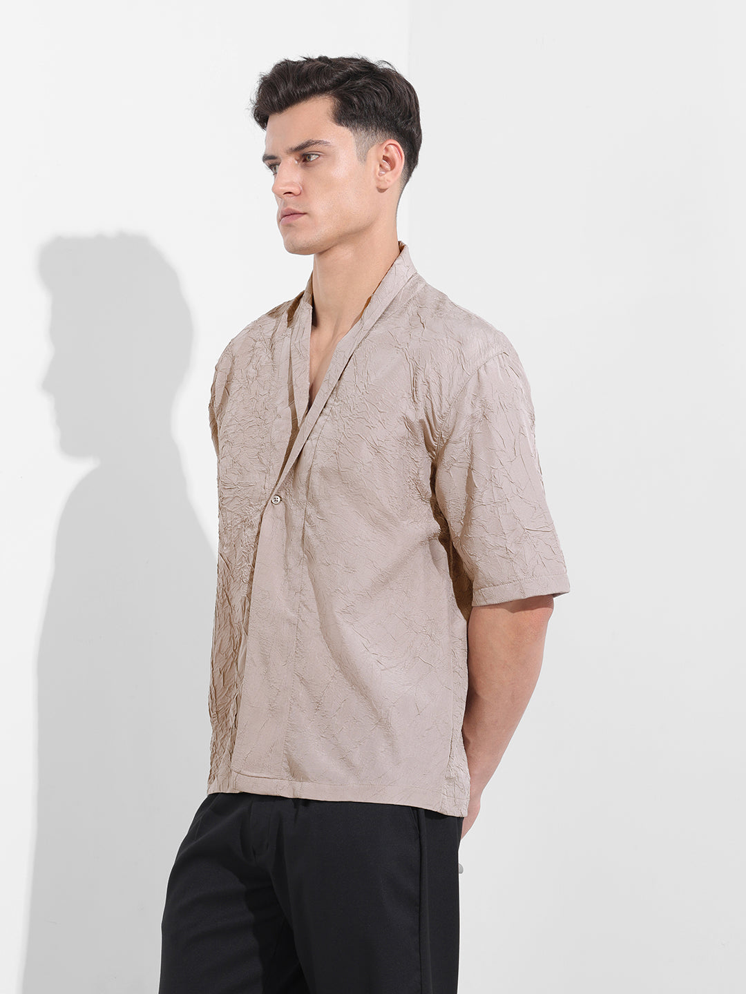 Men's Grey Relaxed Fit Textured Party Wear Shirt