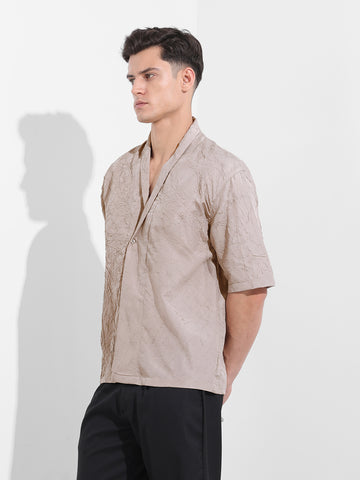 Men's Grey Relaxed Fit Textured Party Wear Shirt