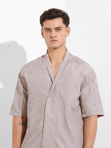 Men's Grey Relaxed Fit Textured Party Wear Shirt