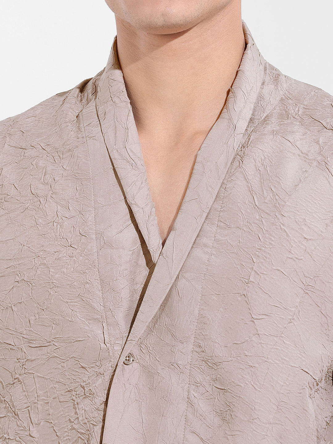 Men's Grey Relaxed Fit Textured Party Wear Shirt