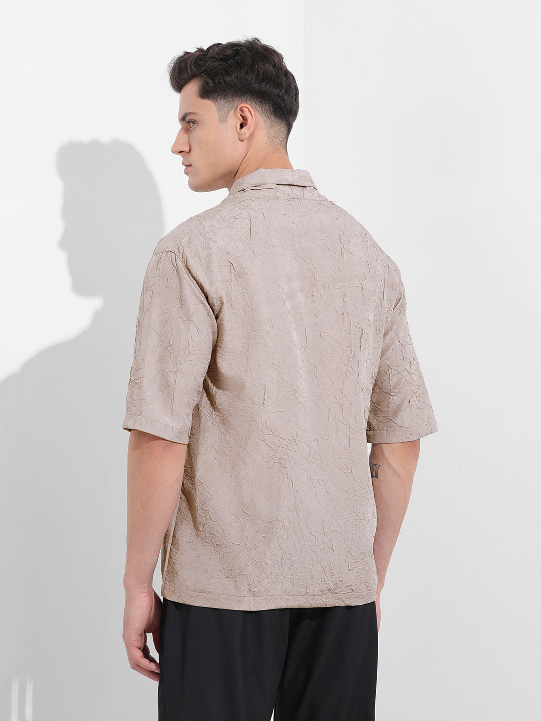 Men's Grey Relaxed Fit Textured Party Wear Shirt