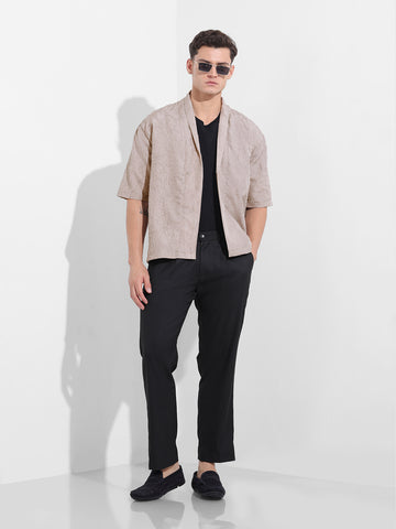 Men's Grey Relaxed Fit Textured Party Wear Shirt