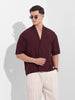 Men's Burgundy Relaxed Fit Textured Party Wear Shirt