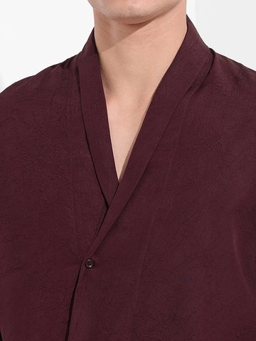Men's Burgundy Relaxed Fit Textured Party Wear Shirt
