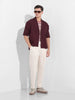 Men's Burgundy Relaxed Fit Textured Party Wear Shirt