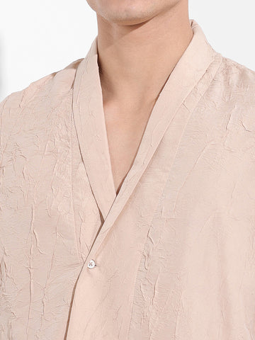 Men's Beige Relaxed Fit Textured Party Wear Shirt