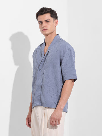 Men's Steel Grey Relaxed Fit Textured Party Wear Shirt