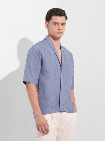 Men's Steel Grey Relaxed Fit Textured Party Wear Shirt